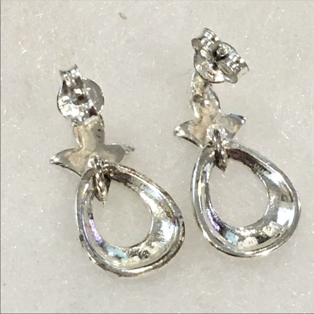 Fleur De Lis Style Marcasite Sterling Silver Drop Earrings - Picture 4 of 7